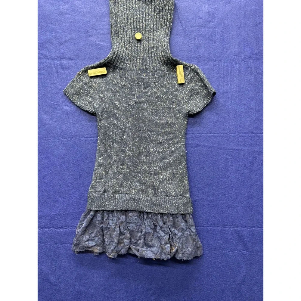 Self Esteem Sweater Dress Kids XS (4/5) Blue Gold Metallic Lace Cowl Neck‎